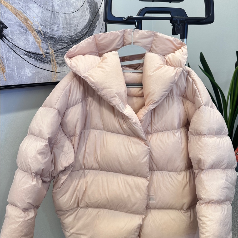 Pink Oversized Goose Down Puffer Jacket with Hood